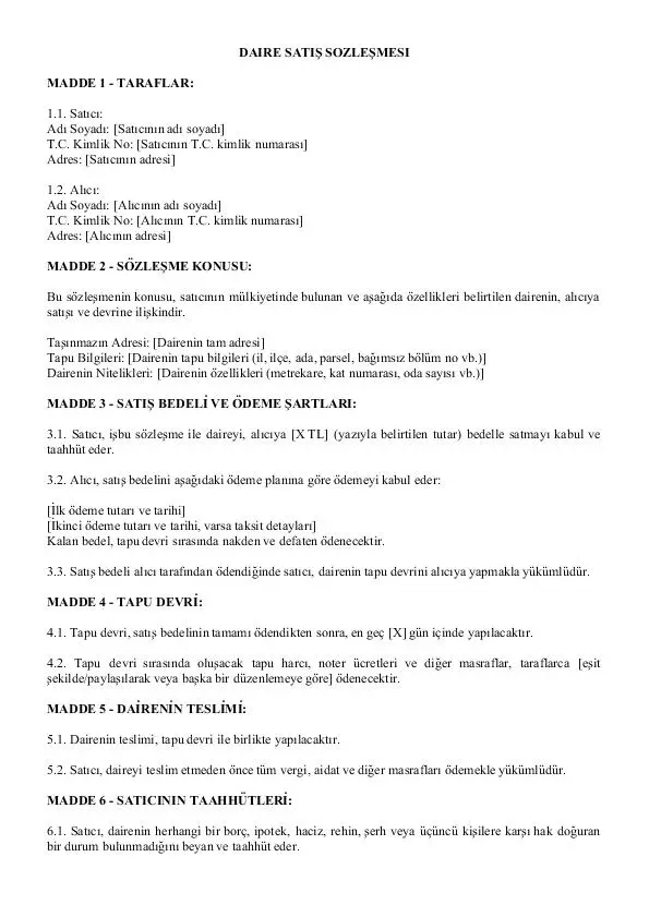 Daire Satış Sözleşmesi Nedir?, Word Örneği | 2025 Daire satış sözleşmesi örneği word 1
