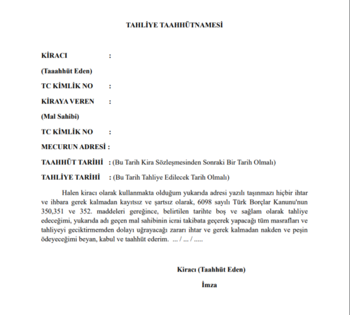 tahliye taahhütnamesi örneği 